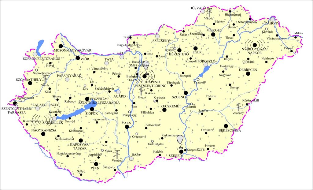 Meteorológiai mérések és megfigyelések 12.14. ábra: Az Országos Meteorológiai Szolgálat által üzemeltetett magyarországi meteorológiai megfigyelő hálózat.