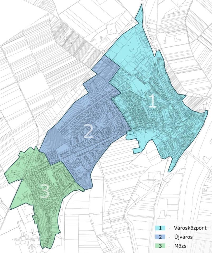3.1 Településrészek kijelölése, pontos lehatárolása, a lehatárolás indoklása, térképi ábrázolása, a lehatárolt településrészek rövid bemutatása A városrészek lehatárolása