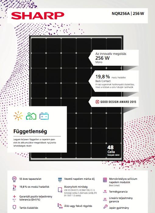 Újdonság: SHARP speciális napelem 256 Wp monokristályos Back