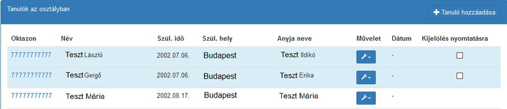 A program minden tanulóhoz egy tanulói adatlapot, és legalább egy jelentkezési lapot állít elő.