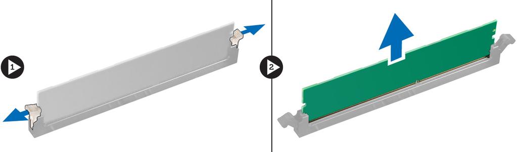 Szerelje be az alábbiakat: a) meghajtórekesz b) ventilátor burkolata c) burkolat 4. Kövesse a Miután befejezte a munkát a számítógép belsejében című fejezet utasításait. A memória eltávolítása 1.