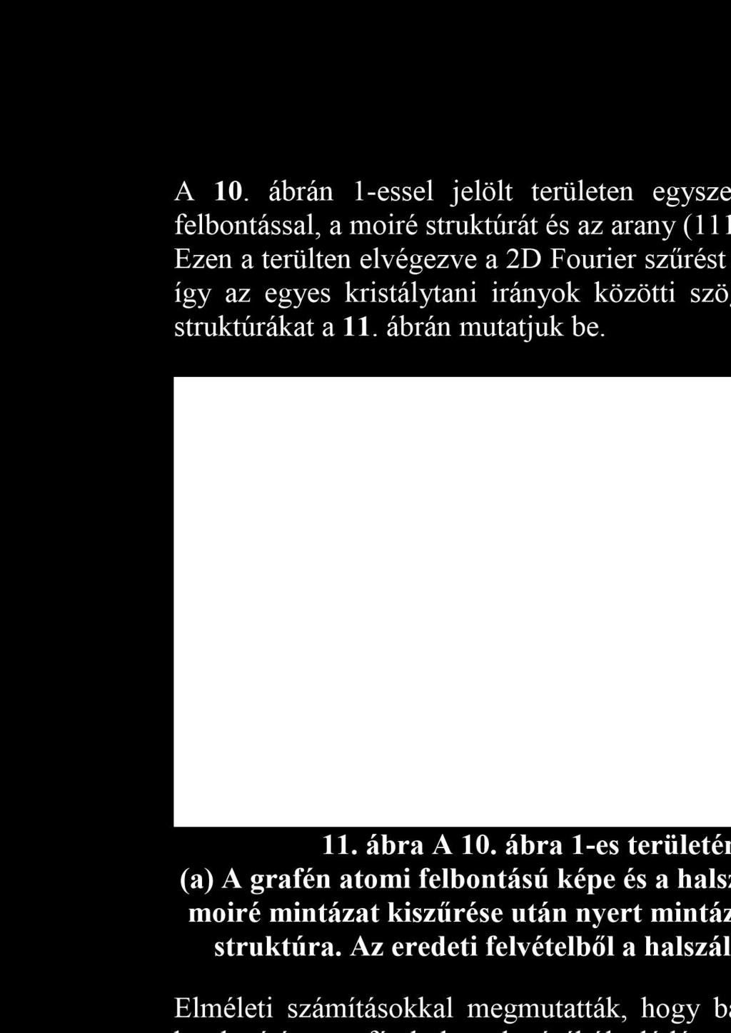 ábra 1-es területén alkalmazott 2D Fourier szűrés: (a) A grafén atomi felbontású képe és a halszálka rekonstrukció.