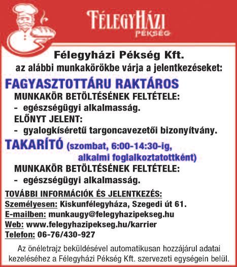 Tel.: 06-70/459-3674 Franciska DÁNIÁBA keresünk tapasztalattal rendelkező MEZŐGAZDASÁGI MUNKÁSOKAT, traktorosokat, tehenészeket, sertésgondozókat (háztáji vagy üzemi