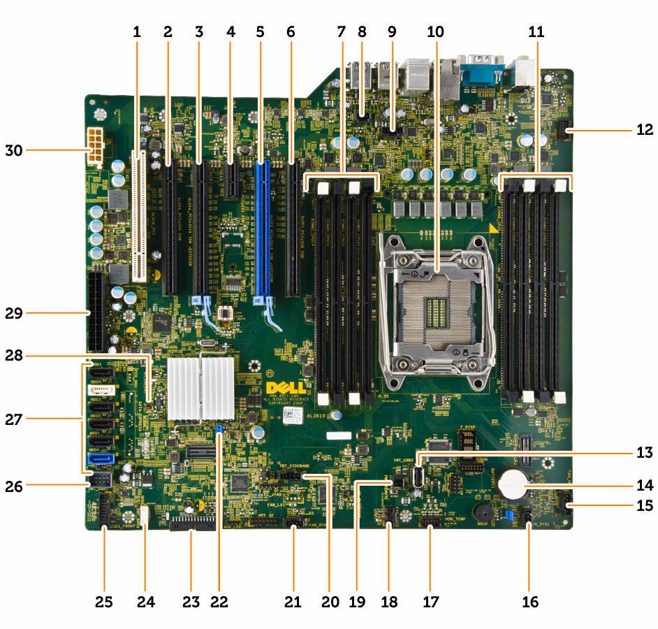 1. PCI foglalat (6. foglalat) 2. PCIe x16 foglalat (PCIe 2.0 4-szeresként bekötve) (5. foglalat) 3. PCIe 3.0 x16 foglalat (4. foglalat) 4. PCIe 2.0 x1 foglalat (3. foglalat) 5. PCIe 3.0 x16 foglalat (2.
