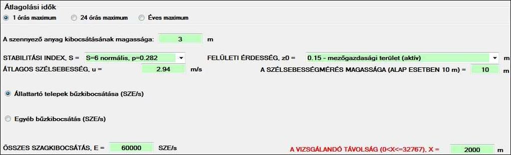 43/173 Hígtrágya tározó bőzkibocsátása Beviteli adatok: Az ólakból eredı bőz hatástávolsága 1016 m (1 SZE/m 3 ) A 60000 SZE/s kibocsátás mellett a hatastavolsag.