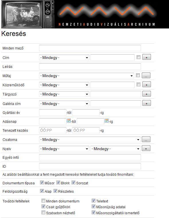 152 Jelentősebb hazai és nemzetközi audiovizuális archívumok 73. ábra: Összetett keresés űrlapja A különgyűjtemények a http://kgy.nava.