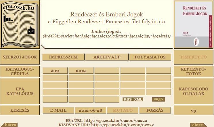 170 A Magyar Elektronikus Könyvtár projekt 85. ábra: Elektronikus folyóirat nyitólapja 17_K85.