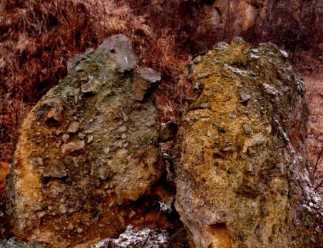 dácittufa és agglomerátum (Visegrádi hegység) Miközben a konglomerátumban, breccsákban (a csontbreccsák kivételével) igen ritkán bukkanunk ásványokra (még mikroásványokra sem), a vulkáni