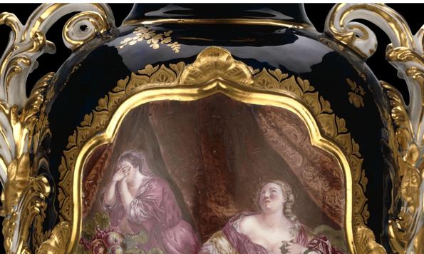 21. ábra. Kleopátra halála, a chelsea-i csontporcelán vázán,1760. 21 A 20. ábrán látható váza csontporcelánból készült, festett és aranyozott.