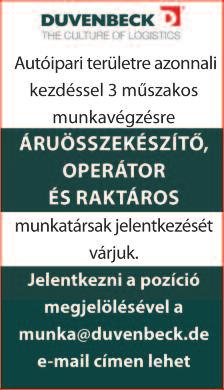 PARADICSOMOS kertészetbe állandó, megbízható munkaerőt keresünk. Tel.: 06-70/334-7842 RICHELIŐZNI TUDÓ asszonyt keresek. Tel.: 06-30/309-6253 SERTÉSTELEPRE férfi munkaerőt keresek. Tel.: 06-30/995-0327 Húsipari szakmunkást keresünk ELADÓI és CSONTOZÓI munkakörbe húsáruházba.