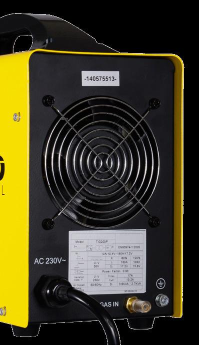 2-3. A hegesztőgép elő- és hátoldali csatlakozásai HU Kezelőpanel Hűtőventilátor Pozitív kimenet (+) Földelő csavar Negatív kimenet (-) AWI pisztoly csatlakozó Hálózati kábel Gáz bemenet