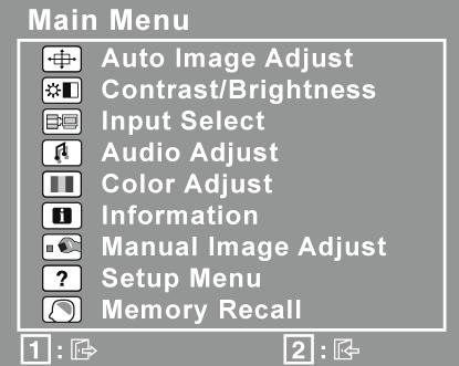 A kijelz képének beállításához tegye a következ ket: 1. A Main Menu (F menü) megjelenítéséhez nyomja meg az [1] gombot.