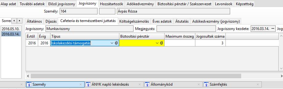 Erre az adatra a TB modulnak van szüksége, egyébként nincs jelentősége. Amennyiben több elemből adódik össze a bére, lehetőség van több sor felvételére.