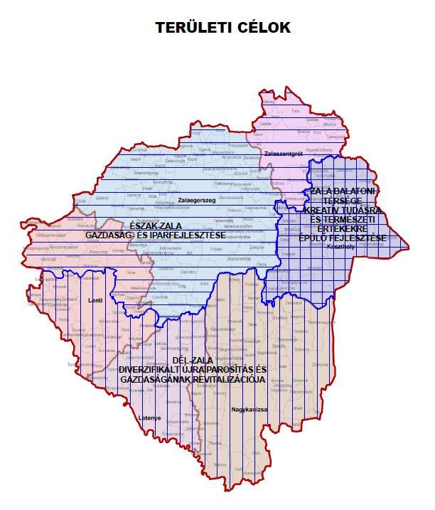 4. ábra: Zala Megyei Területfejlesztési Koncepció és a Zala Megyei Területfejlesztési Program területi céljai Forrás: Zala Megyei Területfejlesztési Koncepció, 58/2013. (XII.19.