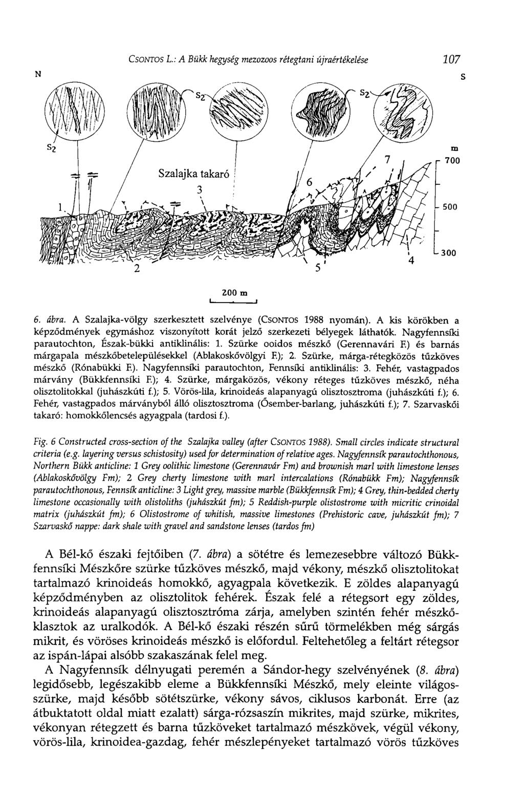 CSONTOS L.: A Bükk hegység mezozoos rétegtani újraértékelése 107 6. ábra. A Szalajka-völgy szerkesztett szelvénye (CSONTOS 1988 nyomán).
