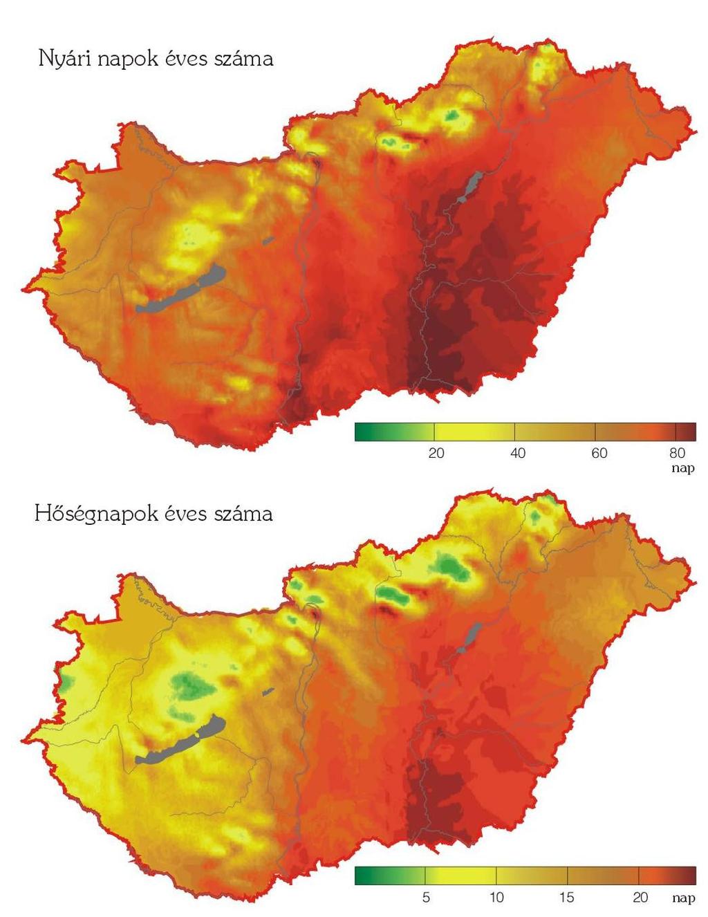 Nyári napok t max > 25 C [napok száma évente] és