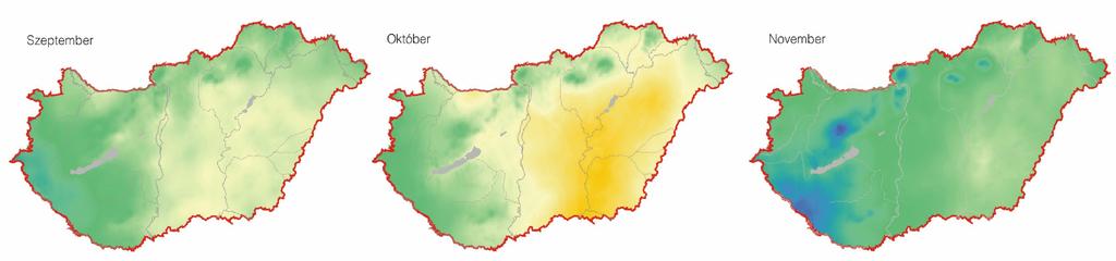 İszi hónapok csapadékösszegei Havi összegek júniustól októberig csökkennek Szeptemberben 50 mm alá Októberben 40 mm alá