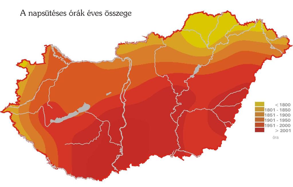 Napfénytartam Átlagos évi összeg: 2050 óra Min: nyugati