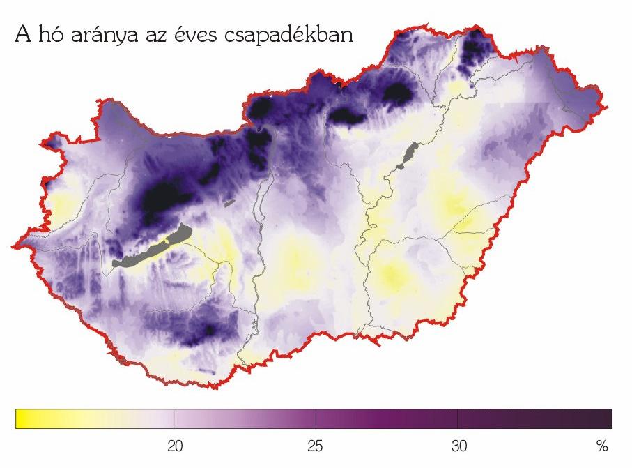 A havazás éghajlati jellemzıi A hó aránya az éves csapadékban: (hó konvertálása cseppfolyós