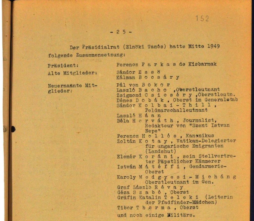 2. Részlet a német külügyminisztérium 1952-es magyar emigrációról szóló jelentéséből (Politisches Archiv B 11 Ausarbeitung des Südost-Instituts die von der damaligen