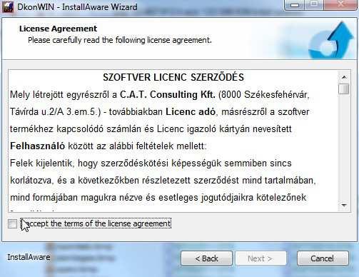 elfogadja a telepítés feltételeit.