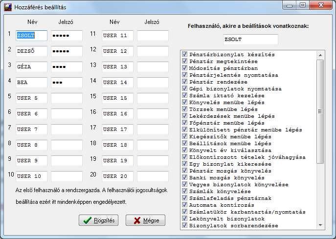 10.2. Hozzáférések beállítása Minden cégben külön-külön megadhatja, hogy ki, milyen műveletet végezhet a könyvelés során.