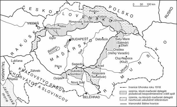 304) Dočasné hranice Maďarska v rokoch 1918 1919