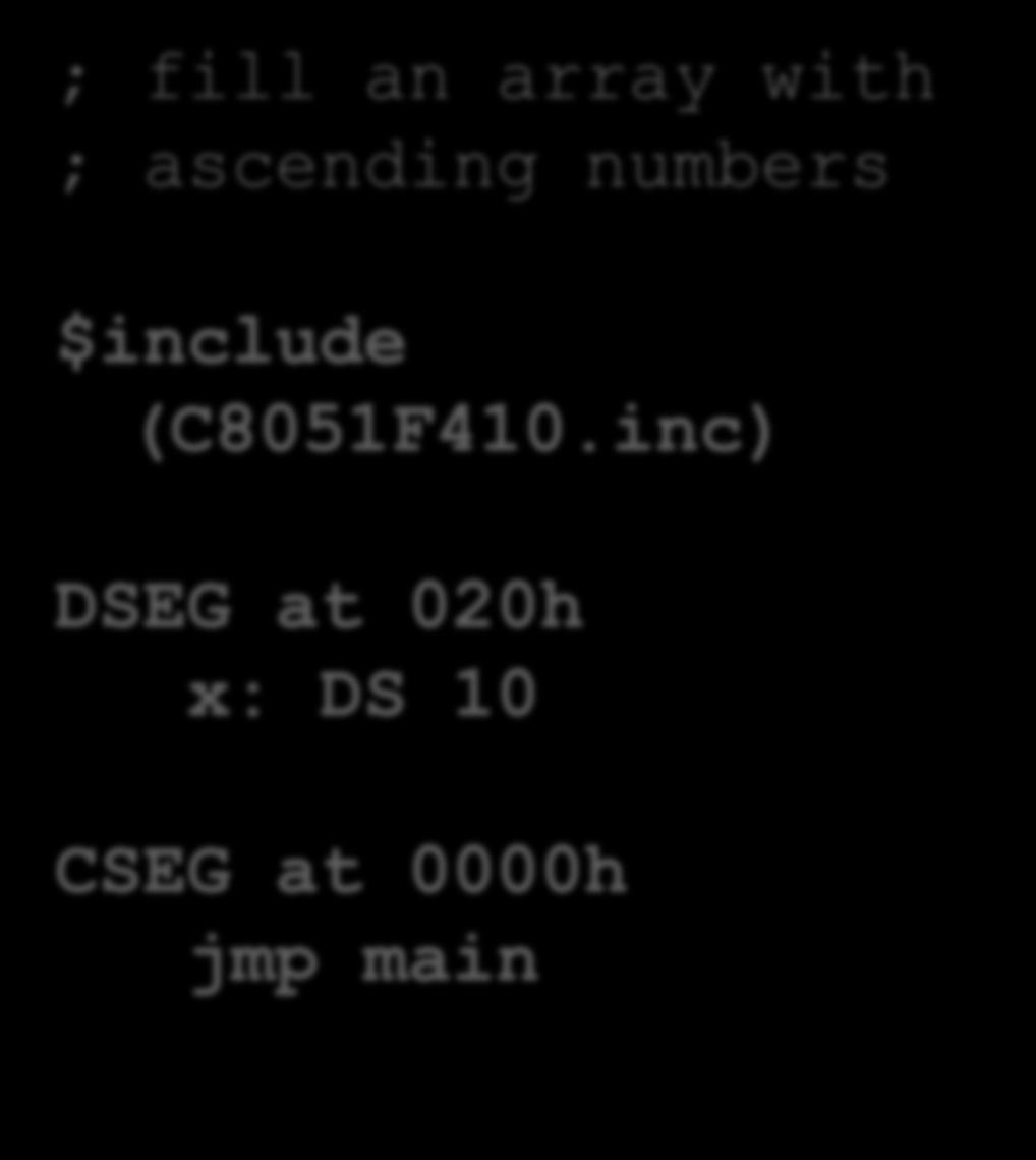 ; fill an array with ; ascending numbers $include