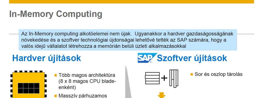 SAP alkalmazkodás eszközei IT technológia és üzleti változásokra Üzleti kihívásokra keresett SAP válaszok, eszközök már (széles körben) elterjedt, használt