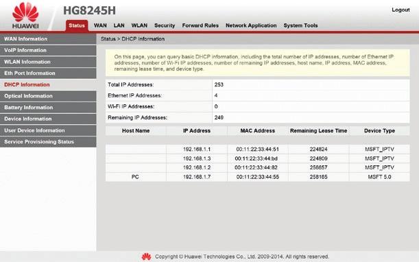 6.3.5 DHCP szerver információ A Status -> DHCP information lapon találhatók a DHCP (Dynamic Host Configuration Protocol) szerverre vonatkozó információk. 6.6. ábra: DHCP szerver információk Az egyes elnevezések a következőek: Total IP Addresses: a kiosztható IP címek mennyisége.