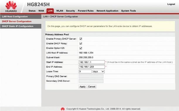 6.5 Helyi hálózati beállítások 6.5.1 A digitális elosztó IP címének beállítása A LAN -> LAN Host Configuration lapon állítható be a digitális elosztó IP címe (IP address) és az alhálózati maszkja (Subnet Mask).