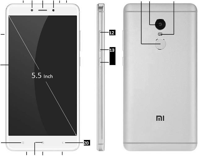 Xiaomi Redmi Note 4 HASZNÁLATI ÚTMUTATÓ Készülék / kezelőszervek 1 2 3 4 5 6 7 8 9 10 11 15 16 17 18 19 1. Fülhallgató aljzat (3,5 mm jack) 2. Közelségérzékelő / fényérzékelő 3. Előlapi hangszóró 4.