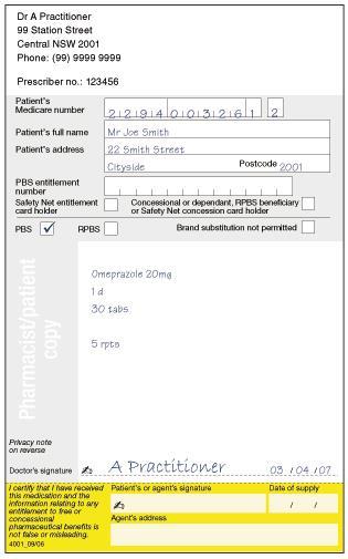 Beteg adatai: neve, címe PBS RPBS: Repatriation Pharmaceutical Benefits Scheme Orvos adatai: neve, címe, telefonszáma Beteg medicare