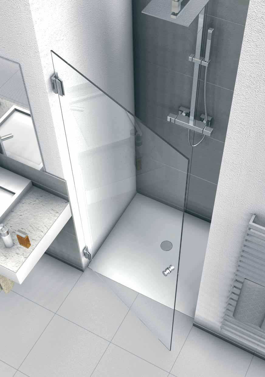 SECRET 1 Az ajtó 8 mm vastagságú edzett üveg, magassága 2 000 mm. Beépíthető zuhanytálcával vagy a nélkül. Egyszerű eleganciája miatt minden stílusú fürdőszobába ajánlott.