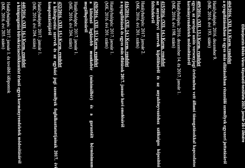 Előterjesztés Békés Város Képviselő-testülete 2017. Jnuár 26-i ülésére 404/2016. (XII. 8.) Korm.