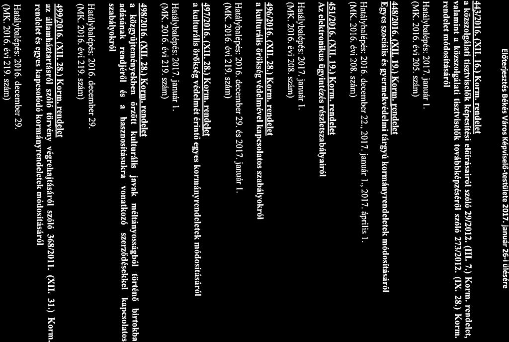 Előterjesztés Békés Város Képviselő-testülete 2017. Jnuár 26-i ülésére 443/2016. (XII. 16.) Korm. rendelet közszolgálti tisztviselők képesítési előírásiról szóló 29/2012. (III. 7.) Korm. rendelet, vlmint közszolgálti tisztviselők továbbképzéséről szóló 273/2012.