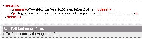 A details és a summary tagek további részletes leírás megjelenítésére szolgálnak.