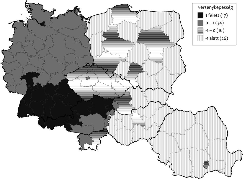 2. ábra A régiók versenyképességi főkomponens szerinti típusai (Forrás: Lengyel, 2012) azzal jellemezhető, hogy a fejlett nyugat-európai piacgazdaságok 4 és a felzárkózó keletközép-európai térség