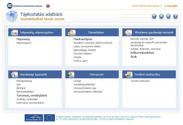 1 TÉMAVÁLASZTÁS A rendelkezésre álló több száz statisztikai adatkör szakstatisztikák szerint csoportosítva lett, hogy minél egyszerűbben meg lehessen találni a keresett adatokat. 1.