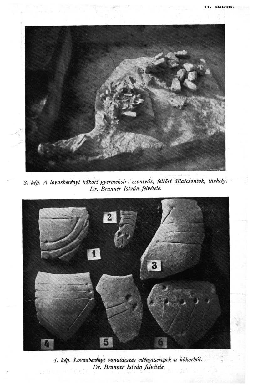 11. iciisic*. 3. kép. A lovasberényi kőkori gyermeksír : csontváz, feltört állatcsontok, tűzhely. Dr.