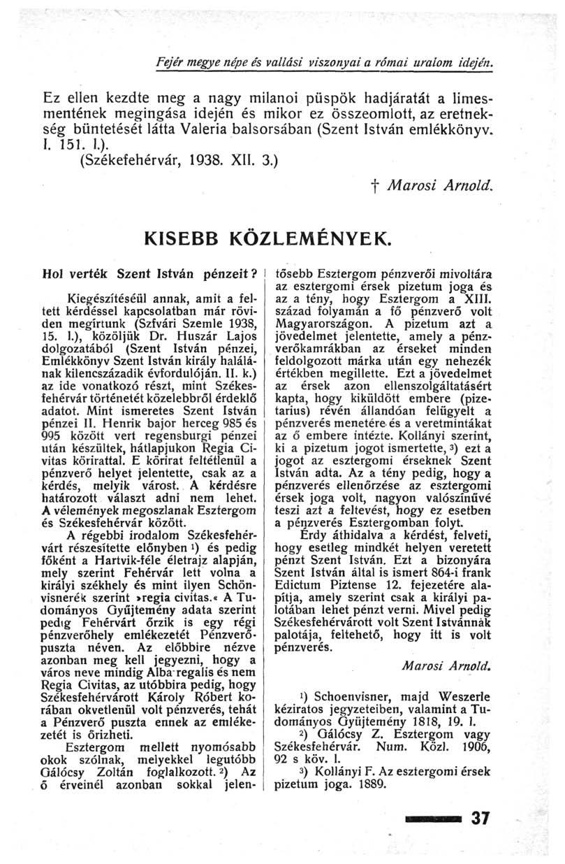 Fejér megye népe és vallási viszonyai a római uralom idején.