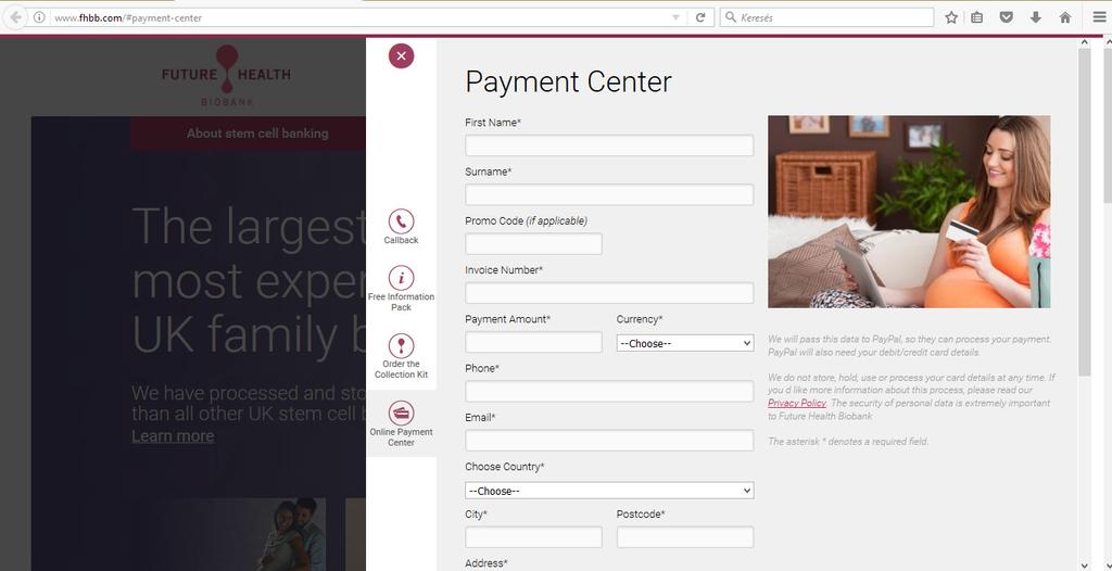 11. Fontos tudni, hogy az utolsó művelet után a rendszer visszairányítja Önt az FH Biobank Payment Center oldalra ez jelzi,