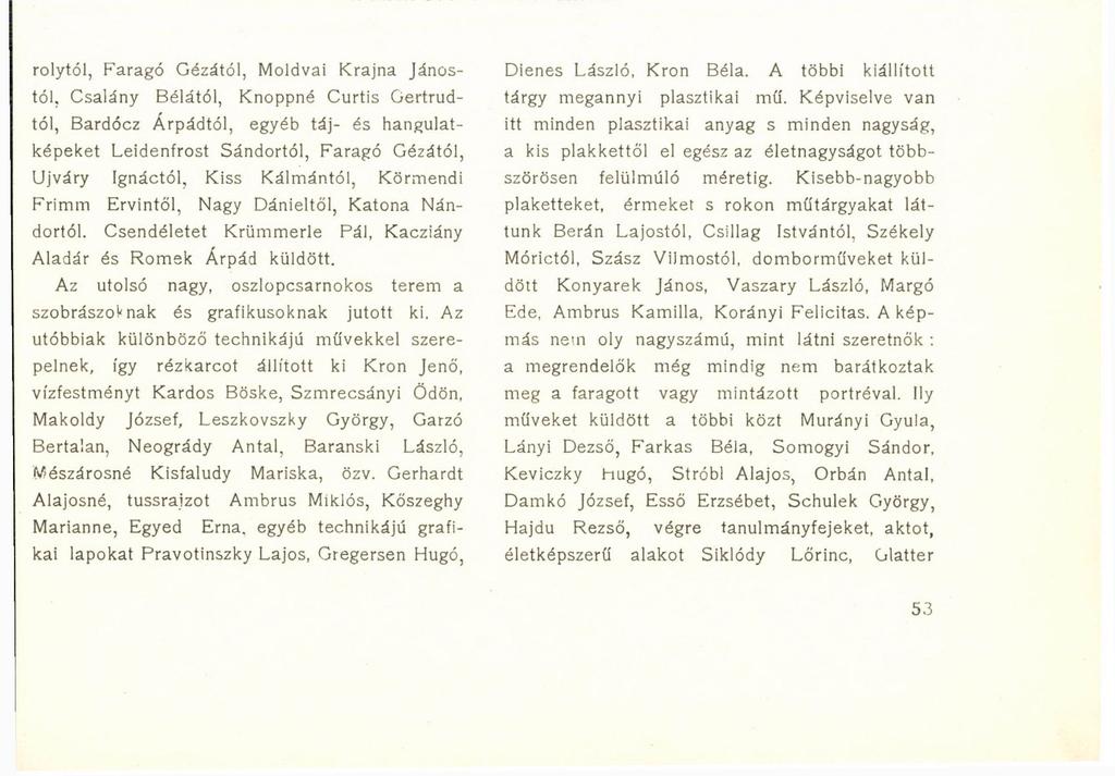 rolytól, Faragó Gézától, Moldvai Krajna Jánostól, Csalány Bélától, Knoppné Curtis Gertrudtól, Bardócz Árpádtól, egyéb táj- és hangulatképeket Leidenfrost Sándortól,