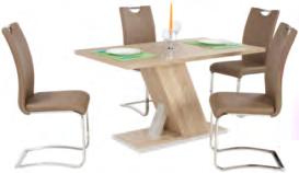 990,-Ft Étkezőgarnitúra 1 Szánkótalpas szék ÉTKEZŐASZTAL, Sonoma tölgy dekor kivitelben, melaminbevonattal, asztallap vastagsága: 38 mm, lekerekített élekkel, króm