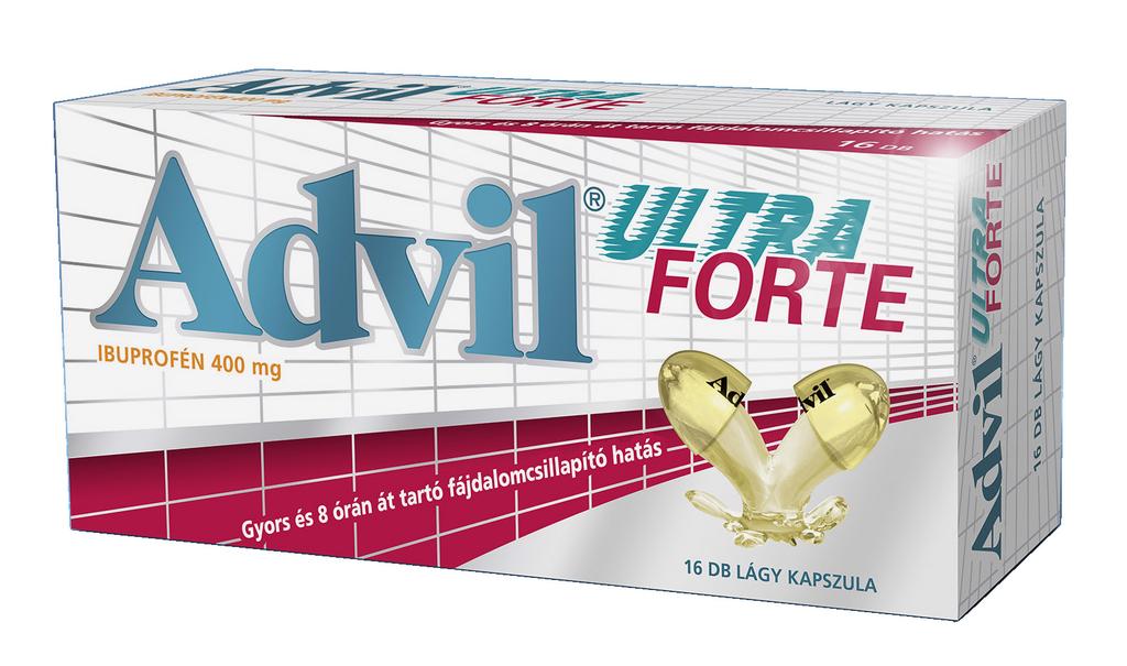 Az Advil Ultra Forte modern lágy kapszulája folyékony formában tartalmazza a hatóanyagot, ami gyors felszívódást eredményez és akár 10 perc alatt