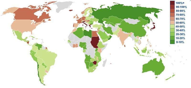 A GDP arányos államadósságok és a fenntarthatatlan fogyasztás földrajzi koncentrációi, 2009/2010 Fejlett gazdaságok adósságválsága vs. 80-as évek adósságválsága (fejlődő országok) 1.