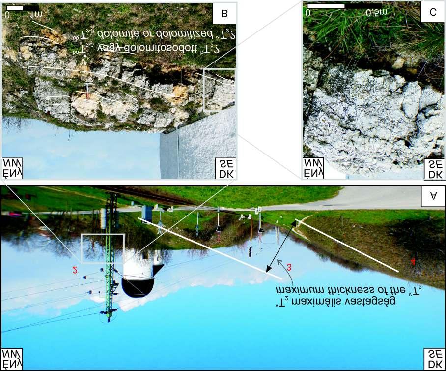 Smaller thrusts in the surroundings of the Öskü Thrust. A: Thrust in the Kikeri quarry, (Tagyon Fm). B: Overturned anticline along the road No.