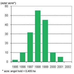 2. ábra A Monsato MON863 génkonstrukciójába épített Cry3Bb1-gént és a pat-gént tartalmazó bogárrezisztens kukoricaállományának szántóföldi kísérlete A1-2: a bogár lárvájának kártétele a hagyományos