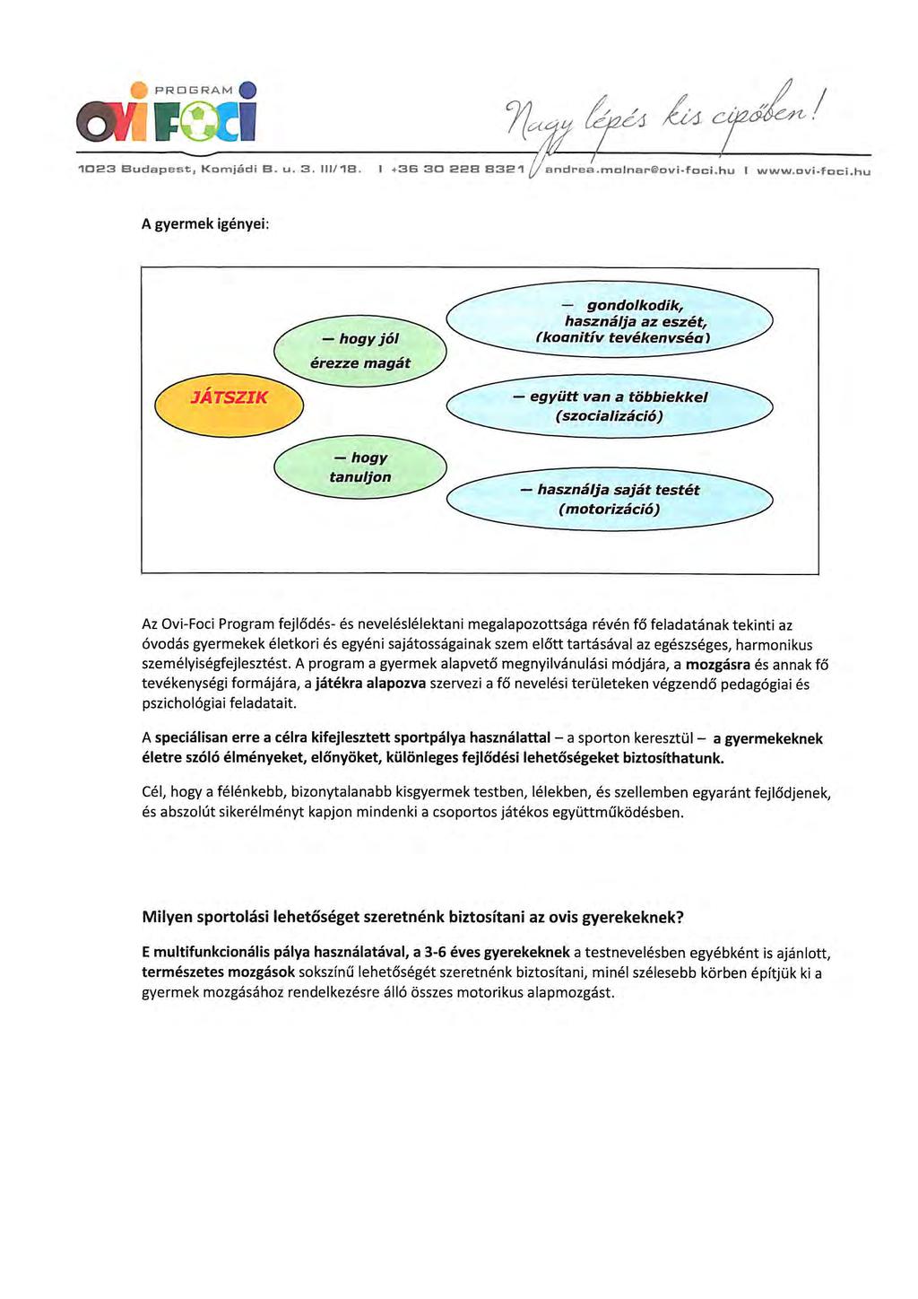 PROGRAM _~'~ I ---, /'/YJd~ / na:; tfr1 L~ L' 1023 Budapest, Komjádi B. u. 3. 111/18. I +36 3C 228 8321 andrea.molnar@ovi-foci.