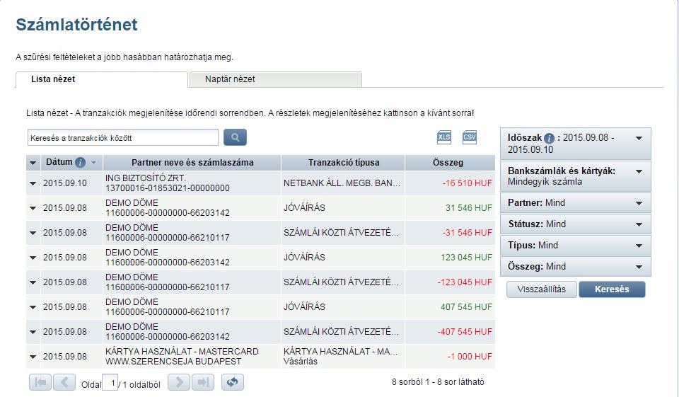 Az egyes tranzakciókra kattintva megnyithatók a tranzakció részletes adatait tartalmazó mezők.